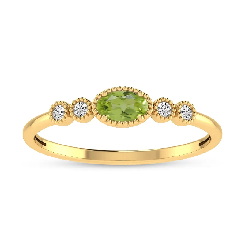 women's engagement rings with pear-cut diamonds -14K Yellow Gold Oval Peridot and Diamond Stackable Ring RM4307X-AUG