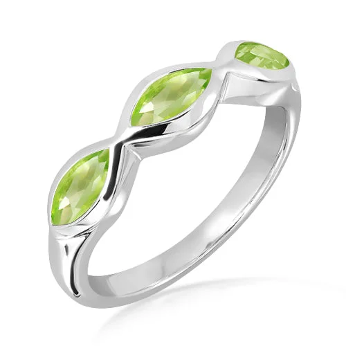 women's rings with sparkling band -Unique & Co Sterling Silver Peridot Ring