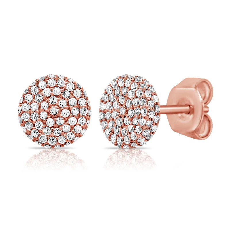 women's earrings with delicate detailing -14K Rose Gold Diamond Raised Disc Medium Earrings