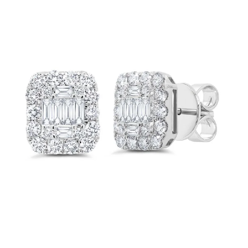 women's earrings with white gold finish -14K White Gold Diamond Baguette Cluster Earrings