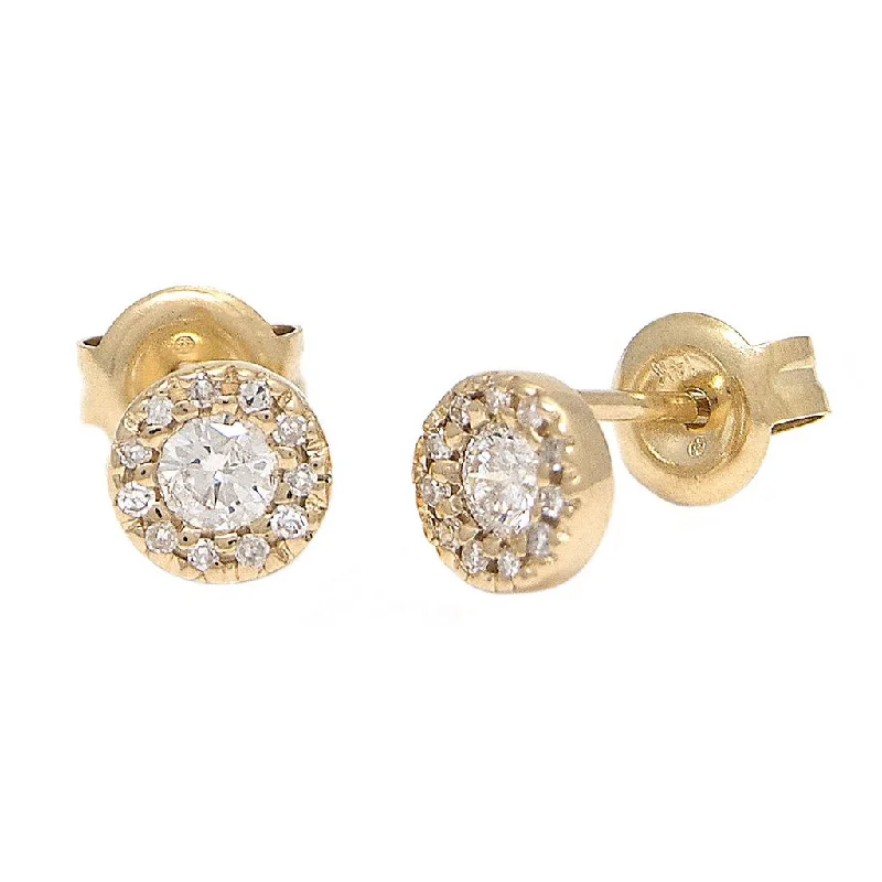 women's earrings with hammered finish -14K Yellow Gold Diamond Stud Halo Earrings