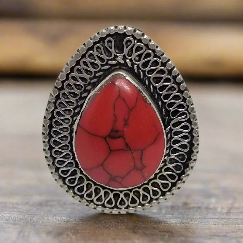 women's rings with twisted metal -Red Stone Tribal Ring