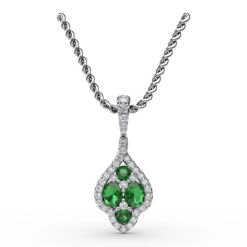 women's necklaces with infinity pendant -Fana Halo Emerald and Diamond Cluster Pendant P1740E