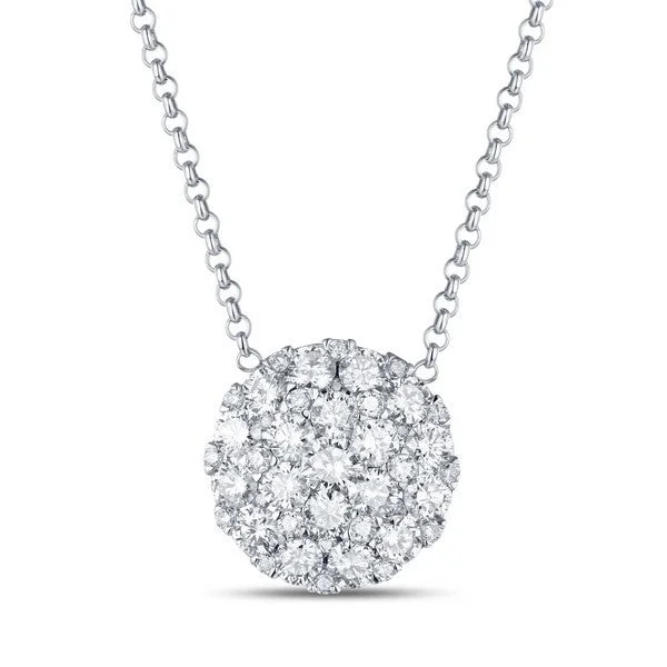 women's necklaces with gemstone drops -Luvente 14k White Gold Diamond Pave Circle Pendant N02106