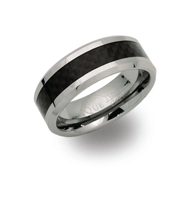 women's rings with asymmetrical design -Unique & Co Black Carbon Fibre Tungsten Ring