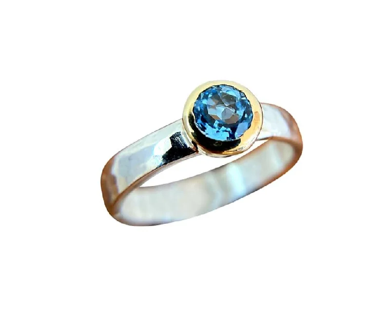 women's rings with platinum band -Yaron Morhaim 9ct Gold & Swiss Blue Topaz Ring