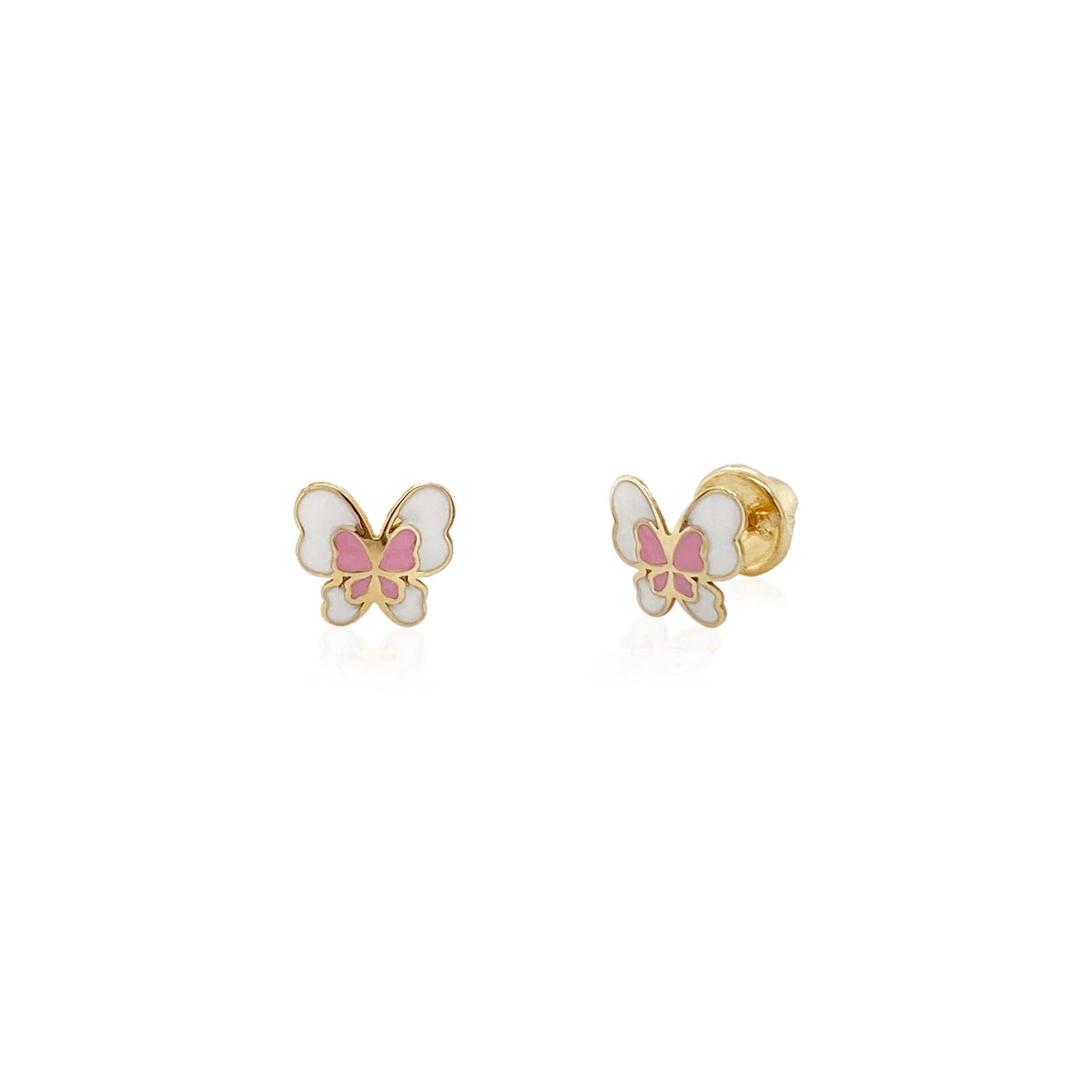 women's earrings with polished metal -14K Yellow Gold Enamel Butterfly Children's Earrings