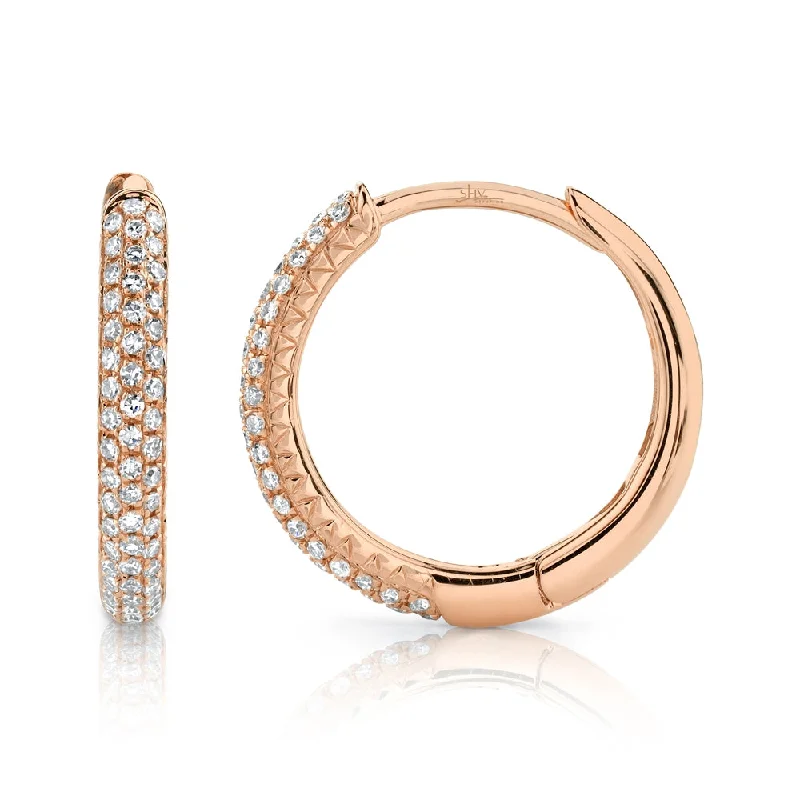 women's earrings with wire wrap -14K Rose Gold Diamond Pave Hoop Earrings