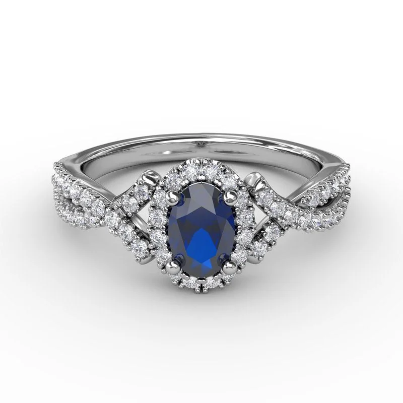 women's engagement rings with pear-shaped diamond -FANA Sapphire and Diamond Twist Ring R1662S