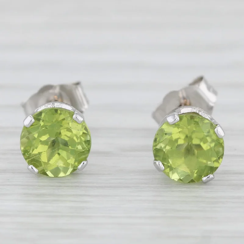 women's earrings with round-cut diamond -2ctw Peridot Solitaire Stud Earrings 14k White Gold August Birthstone