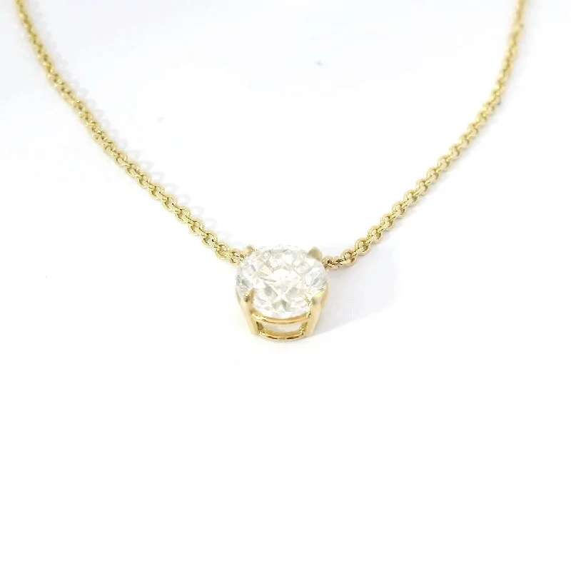 women's necklaces with gold chain -14K Yellow Gold Natural Round Diamond Pendant