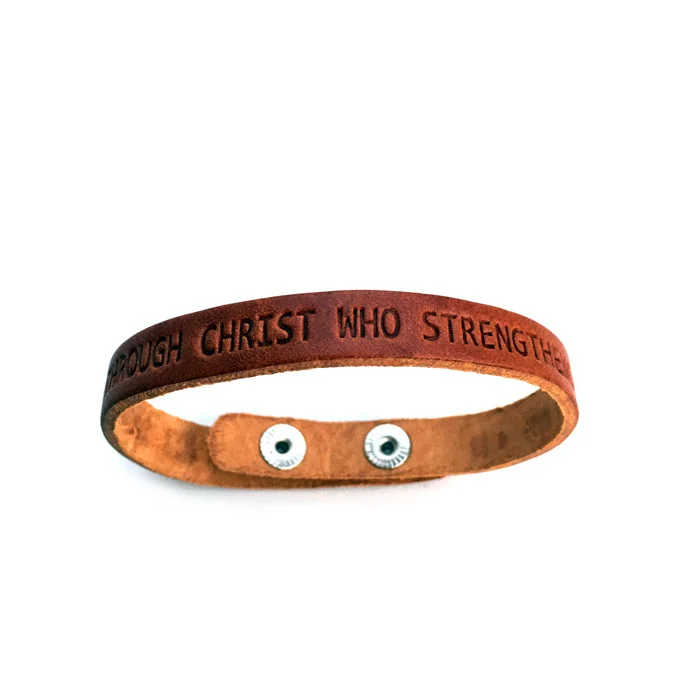 women's bracelets with luxurious materials -Philippians 4:13 Large Leather Bracelet