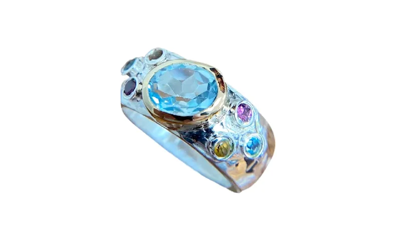 women's rings with aquamarine -Yaron Morhaim 9ct Gold Gemstones Ring