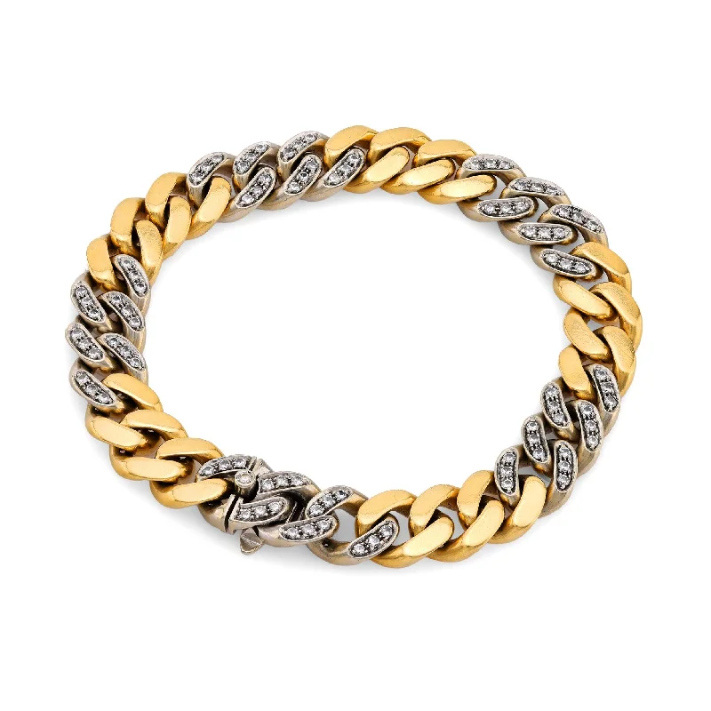 women's bracelets with multi-strand style -French diamond 18k yellow and white gold curb link bracelet