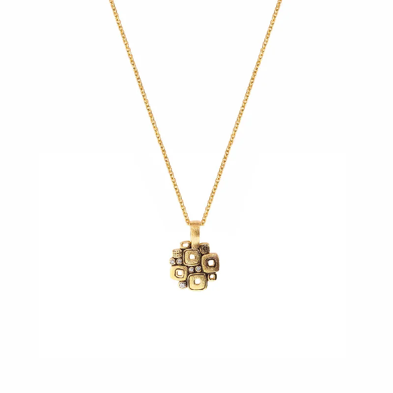 women's necklaces with geometric pendant -18 Karat Yellow Gold "Little Windows" pendant With Diamonds