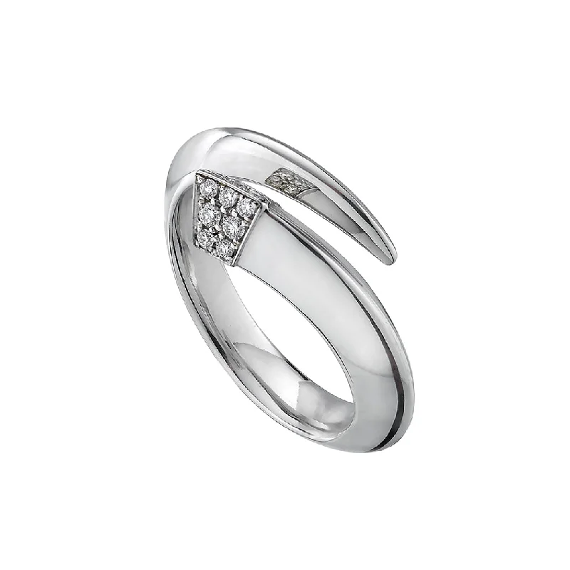 women's engagement rings gold -Sabre Ring - Silver & Diamond Pavé