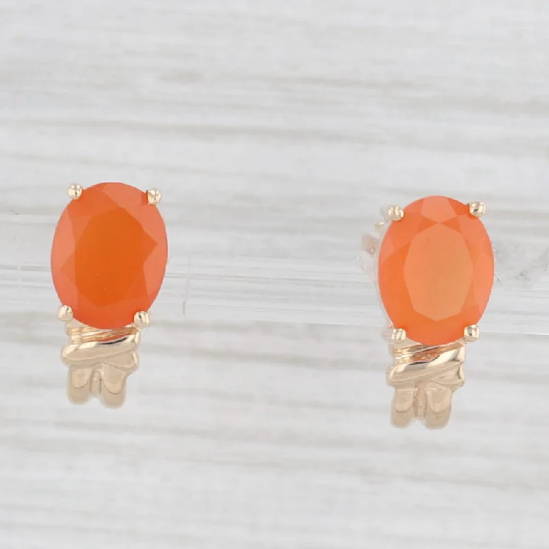 women's earrings with emerald centerpiece -3.10ctw Orange Chalcedony Earrings 10k Yellow Gold J-Hook Studs