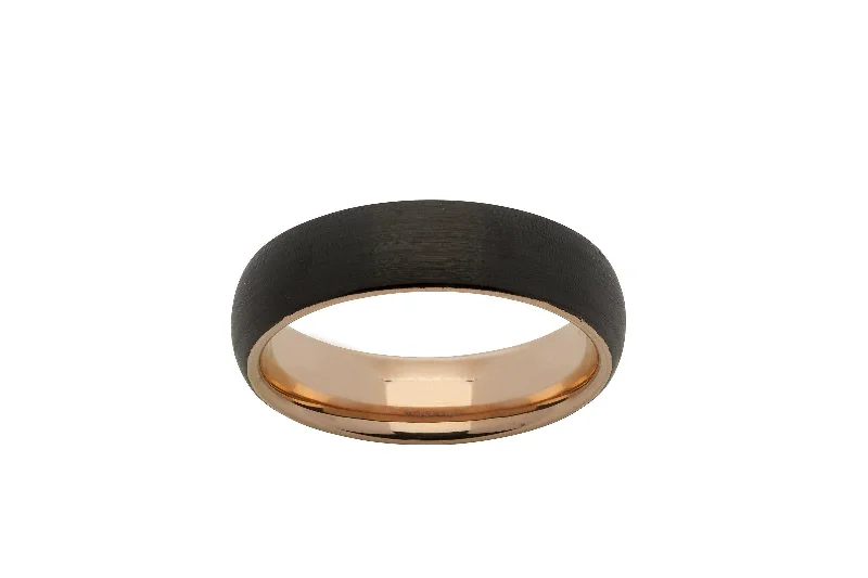 women's rings with clean lines -Unique & Co 6mm Tungsten Ring with Rose Gold Black IP