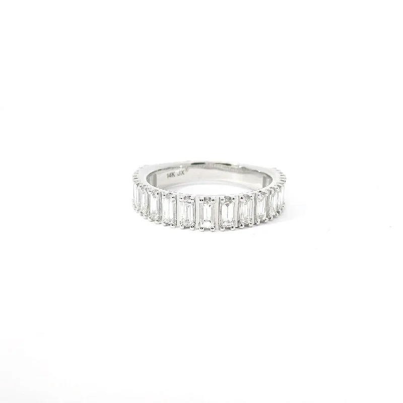 women's engagement rings with platinum band -14K White Gold and Baguette Diamond Band