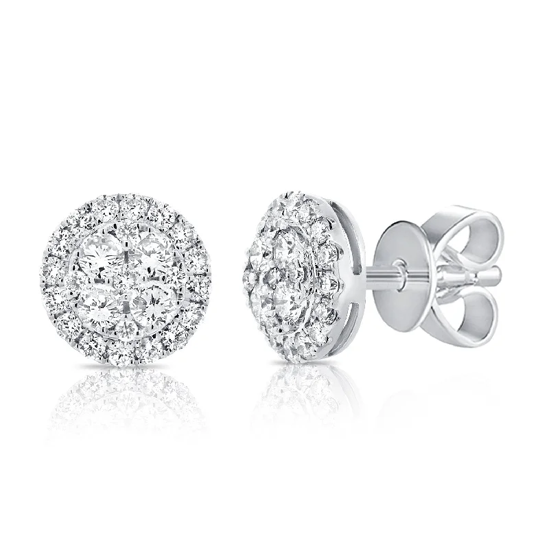 women's earrings with fine craftsmanship -14K White Gold Diamond Cluster Disc Earrings