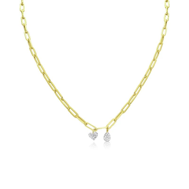 women's necklaces with cubic zirconia pendant -Chunky Chain Heart and Tear Drop Diamond Charms