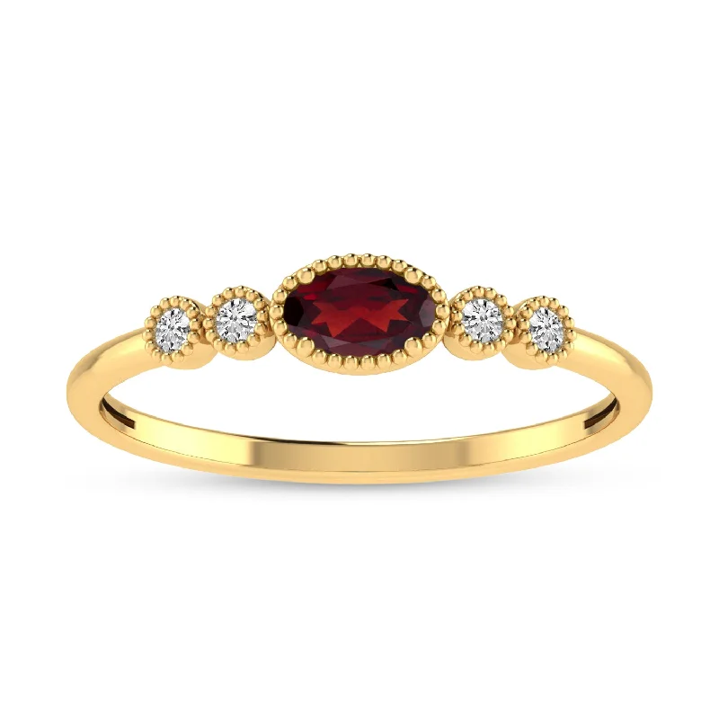 women's engagement rings with custom-designed setting -14K Yellow Gold Oval Garnet and Diamond Stackable Ring RM4307X-JAN