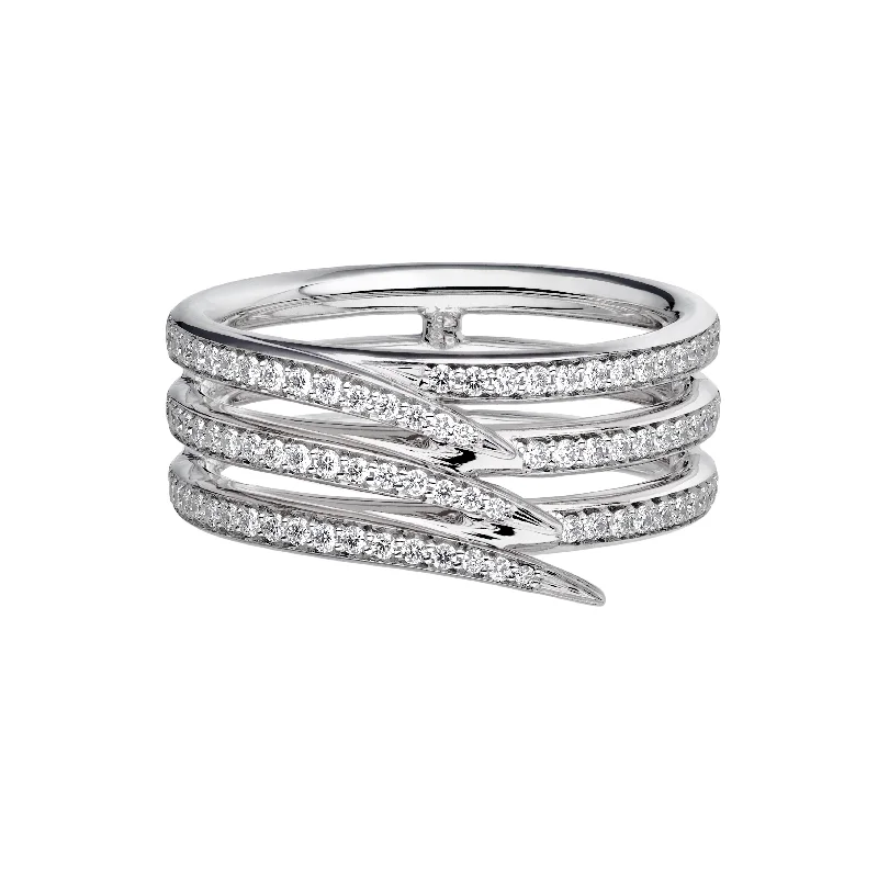 women's engagement rings with milgrain detailing -Armis Triple Row Ring - 18ct White Gold & Diamond Pavé