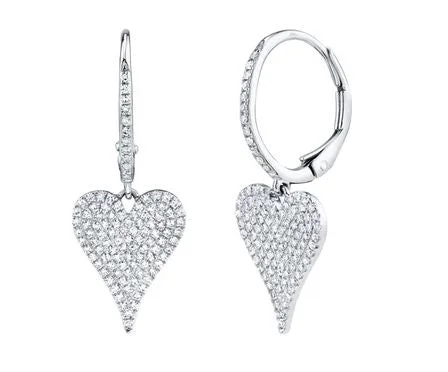 women's earrings with sophisticated touch -14K White Gold Diamond Pave Heart Dangle Earrings