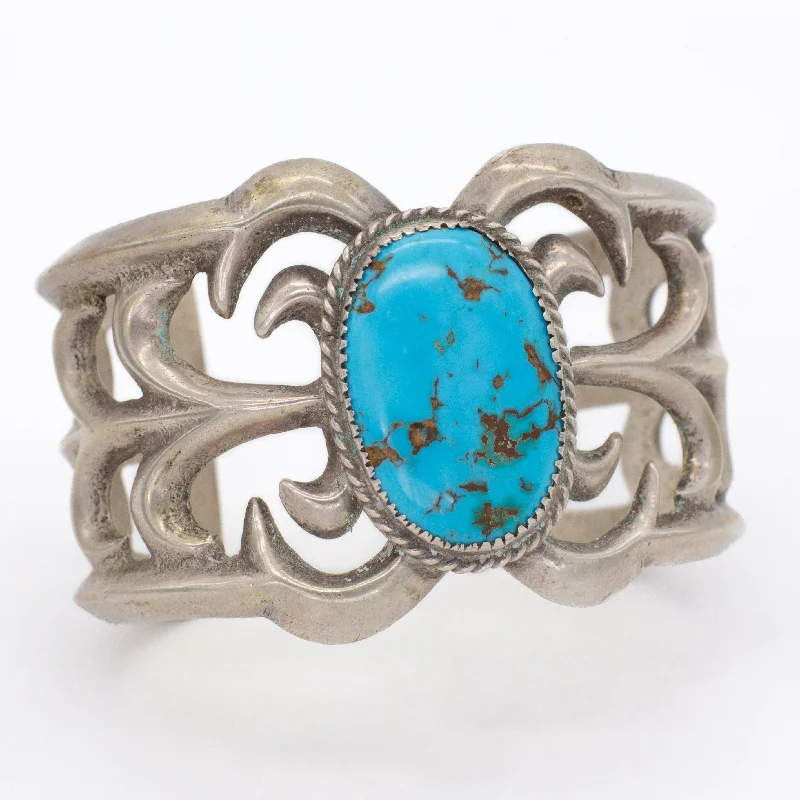 women's bracelets gold -Navajo Handmade Sterling Silver Turquoise Cuff Bracelet (Hallmark Unknown)