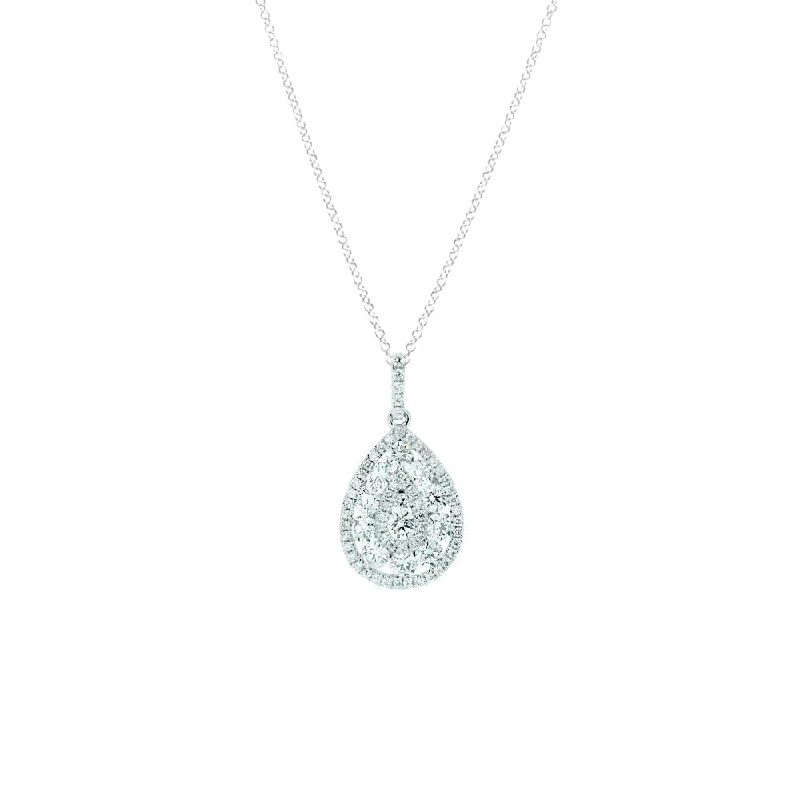 women's necklaces with delicate design -18 Karat White Gold Pear Shaped Pendant with White Diamonds