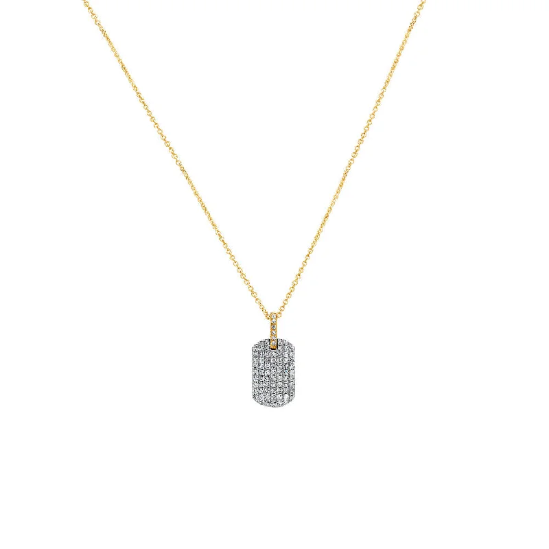 women's necklaces with modern design -14 Karat Yellow Gold Diamond Pave Dog Tag Pendant