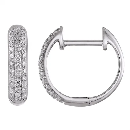 women's earrings with dainty chains -14K White Gold Diamond Pave Huggie Earrings