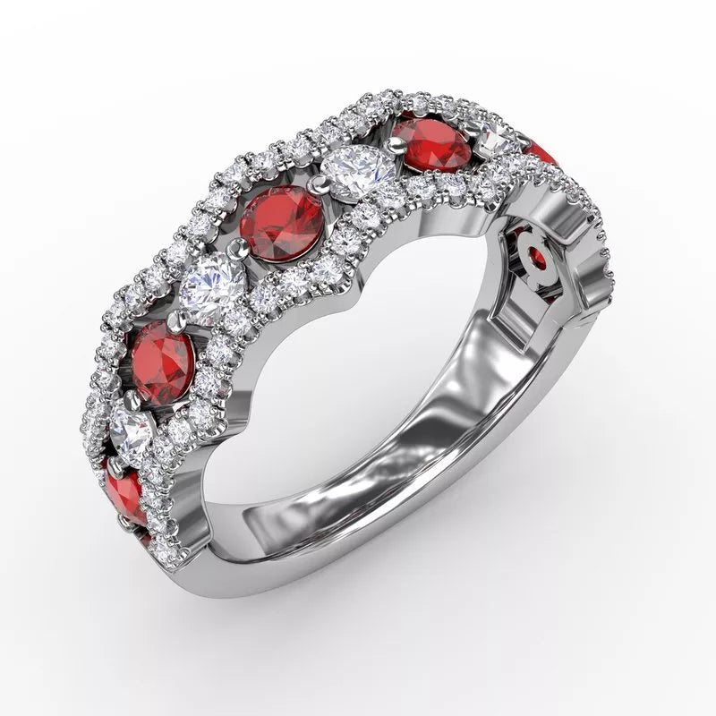 women's engagement rings with oval-cut diamond -Fana Endless Romance Ruby and Diamond Wave Ring