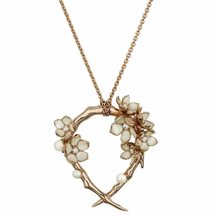 women's necklaces with cubic zirconia -Cherry Blossom Hoop Pendant - Rose Gold Vermeil, Diamond & Pearl