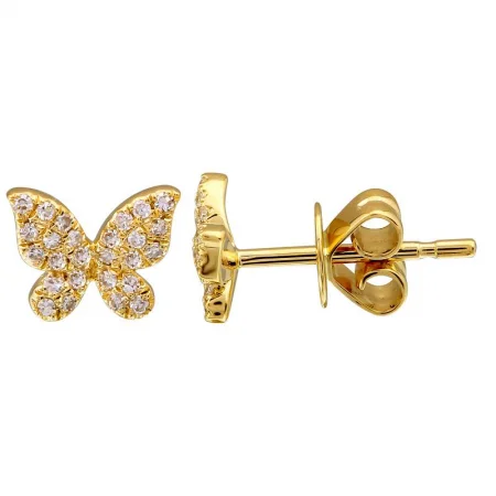 women's earrings with double hoop -14K Yellow Gold Butterfly Diamond Earrings