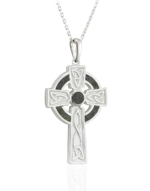 women's necklaces with dual-tone design -Sterling Silver Connemara Marble Celtic Cross