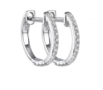 women's earrings with radiant cut -14K White Gold Micro Diamond Huggie Earrings