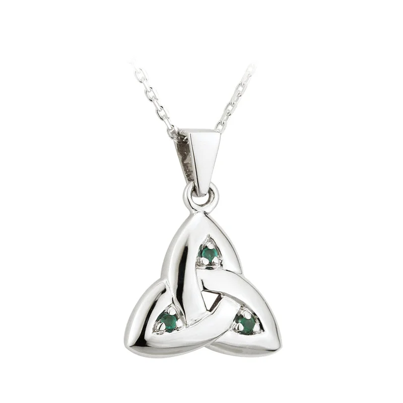 women's necklaces with luxury design -14K White Gold Emerald Medium Trinity Knot