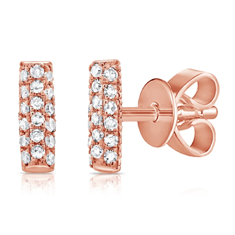 women's earrings with trendy look -14K Rose Gold Diamond Pave Mini Bar Earrings