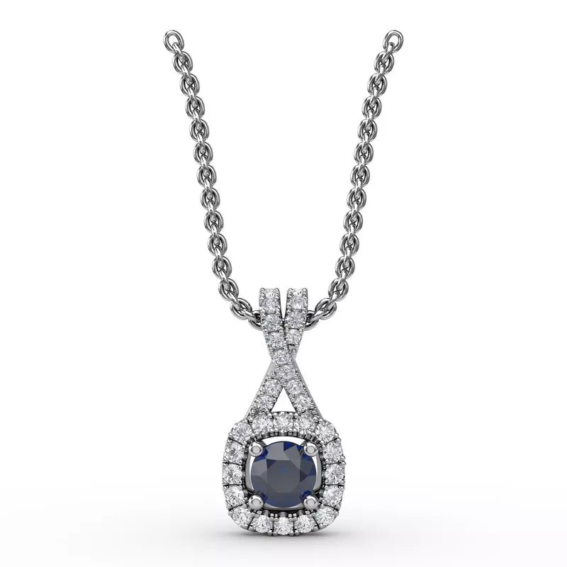 women's necklaces with pearl pendant -Fana Halo Sapphire and Diamond Pendant 1631