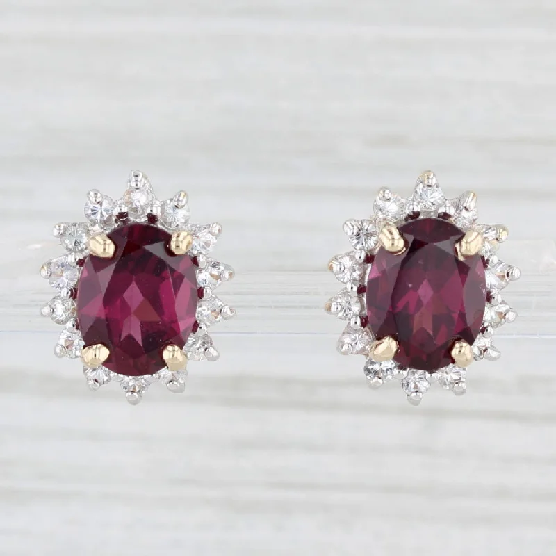 women's earrings with multi-stone design -5.30ctw Oval Garnet Topaz Sapphire Halo Stud Earrings 14k Yellow Gold