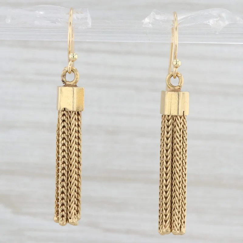 women's earrings with spiral design -Vintage Fringe Dangle Earrings 18k Yellow Gold Hook Posts