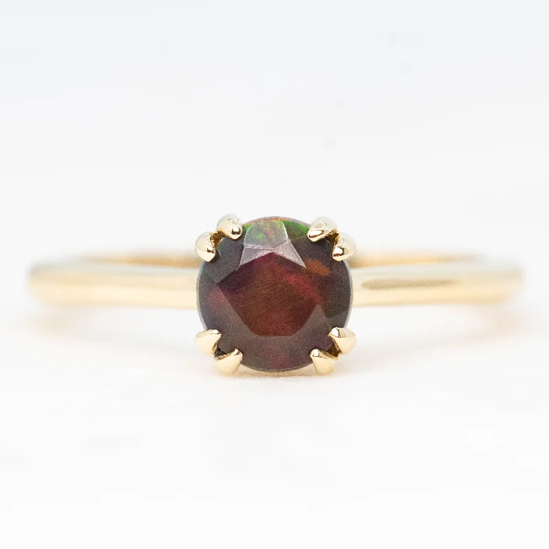 women's rings with cubic zirconia -Nesta Ring with a 0.65 Carat Black Opal in 14k Yellow Gold - Ready to Size and Ship