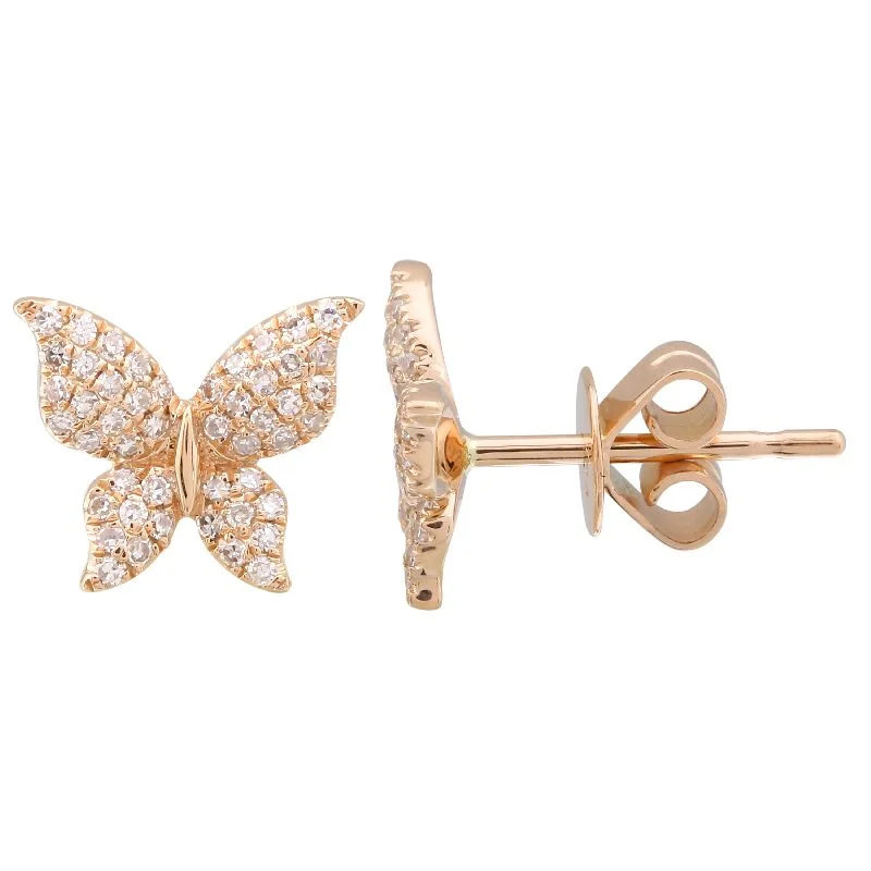 women's earrings with layered hoops -14K Rose Gold Butterfly Diamond Earrings