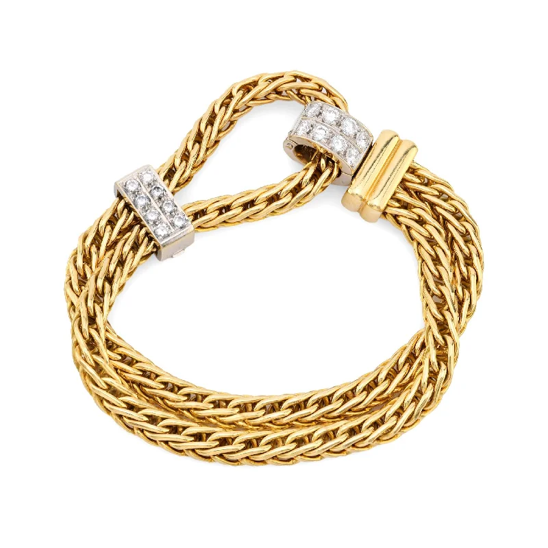 women's bracelets with wire bangle -Pomellato French diamond 18k yellow and white gold rope bracelet