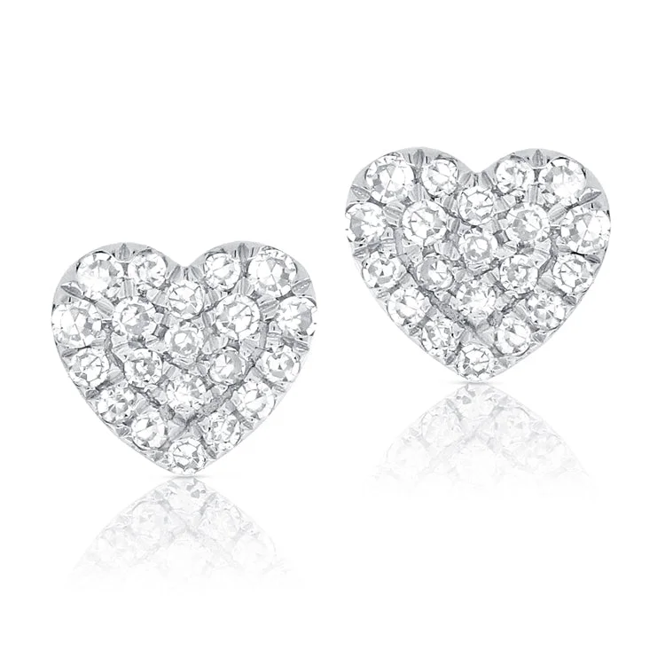 women's earrings with diamond accents -14K White Gold Diamond Heart Stud Earrings