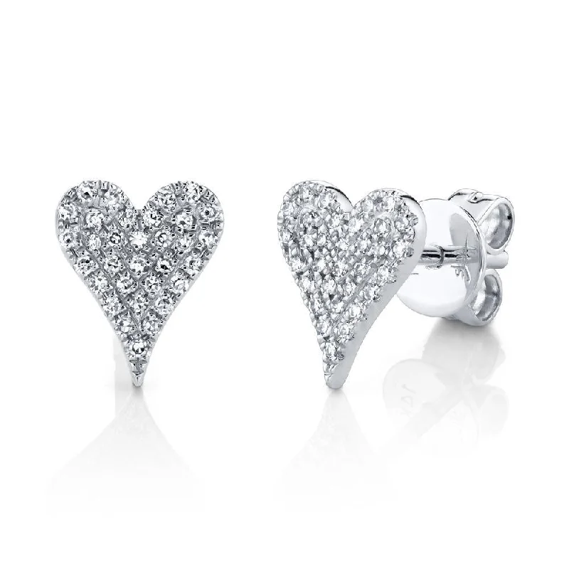 women's earrings with pearl -14K White Gold Diamond Heart Stud Earrings