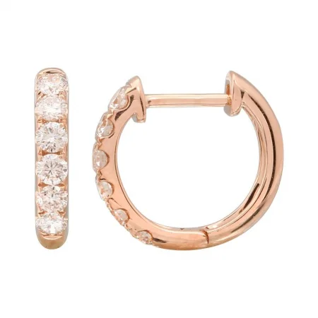 women's earrings with gemstone halo -14K Rose Gold Diamond Huggie Earrings