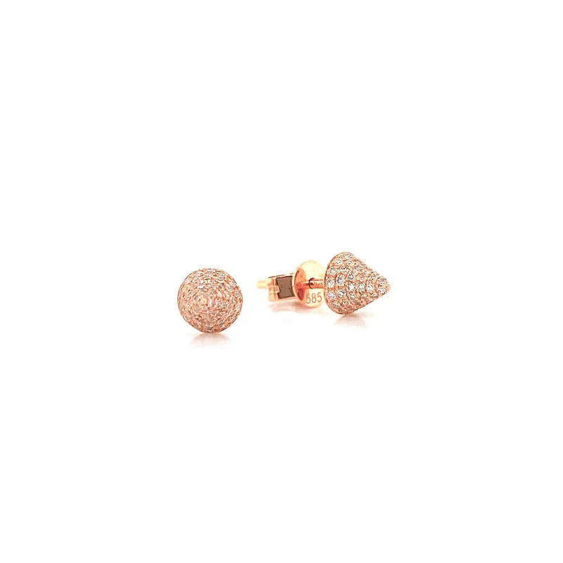 women's earrings with heart and gemstone -14K Rose Gold Diamond Mini Spike Earrings