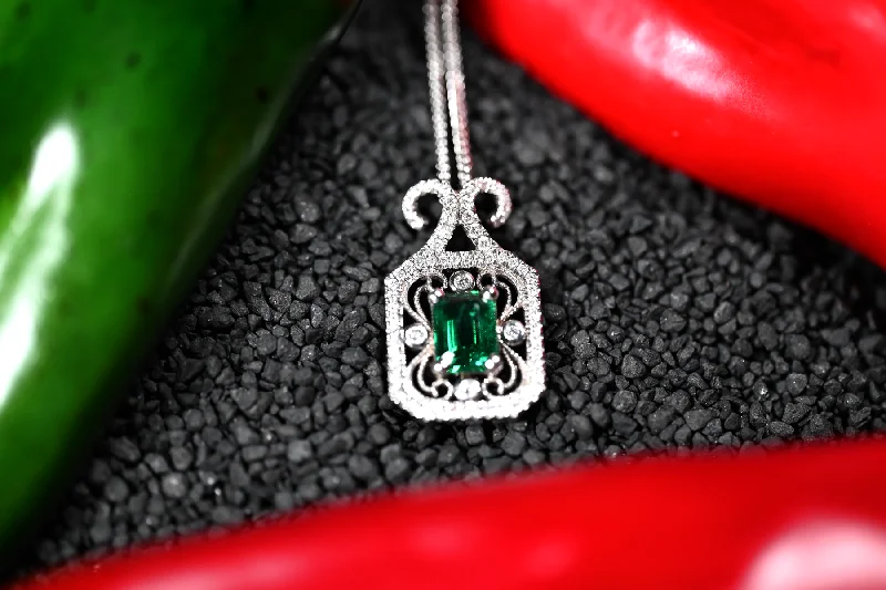 women's necklaces with colorful stones -1.24ct Emerald & Diamond Pendant